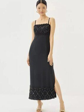 NEW LILLY PULITZER Vena Maxi Dress Noir Black Beaded Lace Gorgeous! Size 10 $448